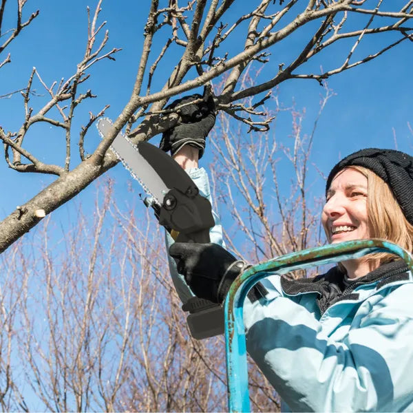 Electric Mini Chainsaw Portable Handheld Cordless Small Chain Saw Battery Powered With 2Pcs 1200mAh Rechargeable Batteries 8in Chains Gloves Goggles For Pruning Trees Wood Cutting