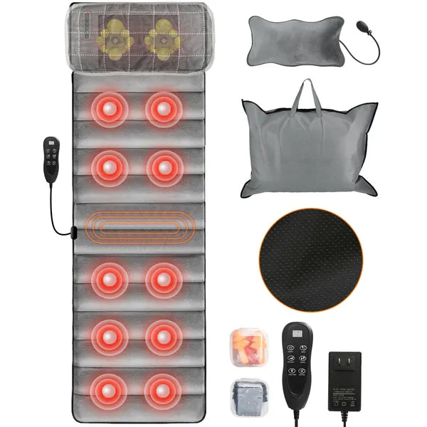 Full Body Electric Massage Mat With Heat Vibration Massage Pad Cushion Back Massage Mattress Chair Pad With Neck Massage Pillow With 10 Vibration Motors Timer
